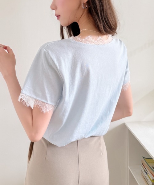 Ada.(エイダ)の「袖レース Vネック カットソー プルオーバー(Tシャツ/カットソー・レディース・イエロー/ブルー/ブラック/ホワイト・FREE)」の16枚目の写真