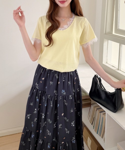 Ada.(エイダ)の「袖レース Vネック カットソー プルオーバー(Tシャツ/カットソー・レディース・イエロー/ブルー/ブラック/ホワイト・FREE)」の22枚目の写真