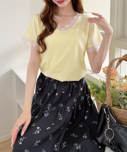 Ada.(エイダ)の「袖レース Vネック カットソー プルオーバー(Tシャツ/カットソー・レディース・イエロー/ブルー/ブラック/ホワイト・FREE)」の18枚目の写真