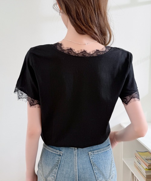 Ada.(エイダ)の「袖レース Vネック カットソー プルオーバー(Tシャツ/カットソー・レディース・イエロー/ブルー/ブラック/ホワイト・FREE)」の8枚目の写真
