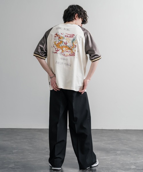 Rocky Monroe(ロッキーモンロー)の「KRIFF MAYER クリフメイヤー スーベニア龍刺繍スカジャンTシャツ/リブラインラグランカットソー 2547202(Tシャツ/カットソー・メンズ・チャコール/グレー/オフホワイト・XL/M/L)」の5枚目の写真