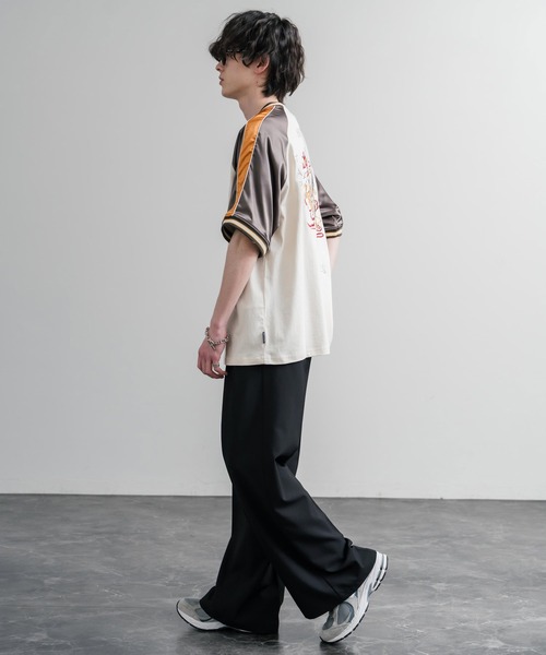 Rocky Monroe(ロッキーモンロー)の「KRIFF MAYER クリフメイヤー スーベニア龍刺繍スカジャンTシャツ/リブラインラグランカットソー 2547202(Tシャツ/カットソー・メンズ・チャコール/グレー/オフホワイト・XL/M/L)」の6枚目の写真