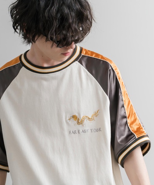 Rocky Monroe(ロッキーモンロー)の「KRIFF MAYER クリフメイヤー スーベニア龍刺繍スカジャンTシャツ/リブラインラグランカットソー 2547202(Tシャツ/カットソー・メンズ・チャコール/グレー/オフホワイト・XL/M/L)」の7枚目の写真
