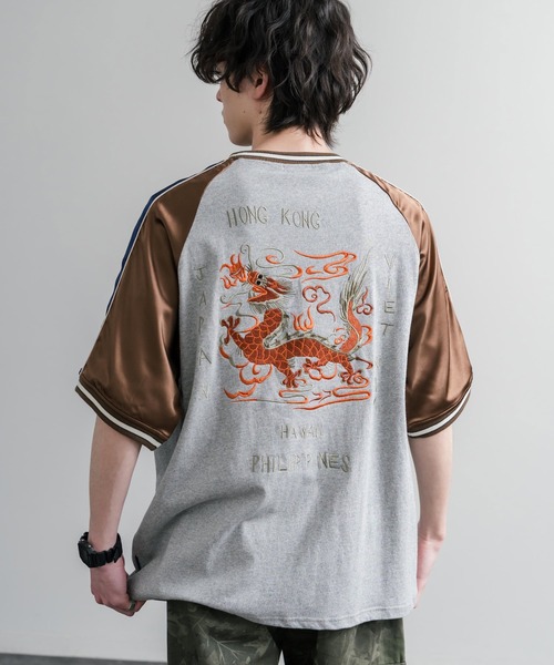 Rocky Monroe(ロッキーモンロー)の「KRIFF MAYER クリフメイヤー スーベニア龍刺繍スカジャンTシャツ/リブラインラグランカットソー 2547202(Tシャツ/カットソー・メンズ・チャコール/グレー/オフホワイト・XL/M/L)」の8枚目の写真