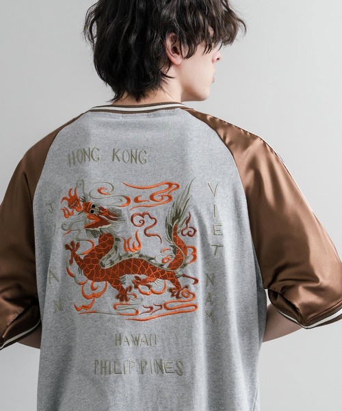 Rocky Monroe(ロッキーモンロー)の「KRIFF MAYER クリフメイヤー スーベニア龍刺繍スカジャンTシャツ/リブラインラグランカットソー 2547202(Tシャツ/カットソー・メンズ・チャコール/グレー/オフホワイト・XL/M/L)」の9枚目の写真