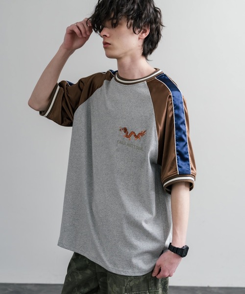 Rocky Monroe(ロッキーモンロー)の「KRIFF MAYER クリフメイヤー スーベニア龍刺繍スカジャンTシャツ/リブラインラグランカットソー 2547202(Tシャツ/カットソー・メンズ・チャコール/グレー/オフホワイト・XL/M/L)」の10枚目の写真