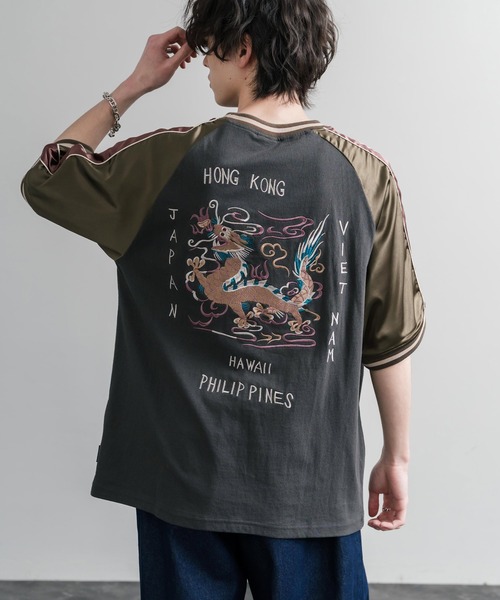 Rocky Monroe(ロッキーモンロー)の「KRIFF MAYER クリフメイヤー スーベニア龍刺繍スカジャンTシャツ/リブラインラグランカットソー 2547202(Tシャツ/カットソー・メンズ・チャコール/グレー/オフホワイト・XL/M/L)」の13枚目の写真