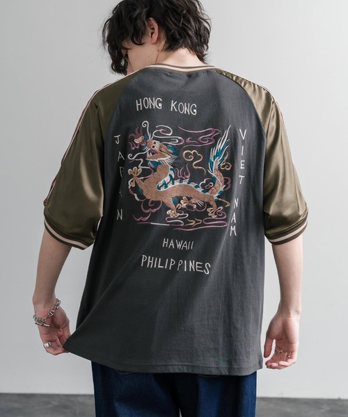 Rocky Monroe(ロッキーモンロー)の「KRIFF MAYER クリフメイヤー スーベニア龍刺繍スカジャンTシャツ/リブラインラグランカットソー 2547202(Tシャツ/カットソー・メンズ・チャコール/グレー/オフホワイト・XL/M/L)」の15枚目の写真