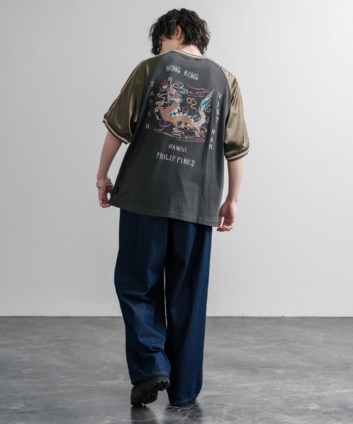 Rocky Monroe(ロッキーモンロー)の「KRIFF MAYER クリフメイヤー スーベニア龍刺繍スカジャンTシャツ/リブラインラグランカットソー 2547202(Tシャツ/カットソー・メンズ・チャコール/グレー/オフホワイト・XL/M/L)」の17枚目の写真