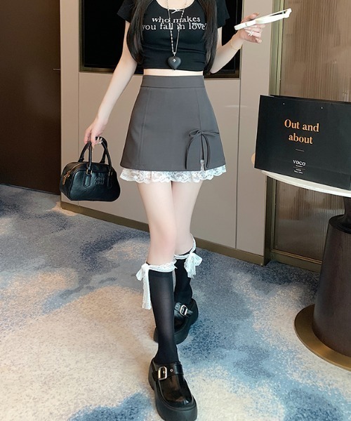 Mejoul(メジュール)の「【2026春夏新作】【インパン付】無地&ドット スリットリボン裾レースミニスカート(スカート・レディース・ネイビー系/グレー/ホワイト系/ブラック・F)」の11枚目の写真