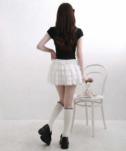 DearMyLoveRose（ディアマイラブローズ）の「ヨークレースレイヤード風トップス（Tシャツ/カットソー・レディース・ブラック・LL/LARGE/MEDIUM）」の4枚目の写真