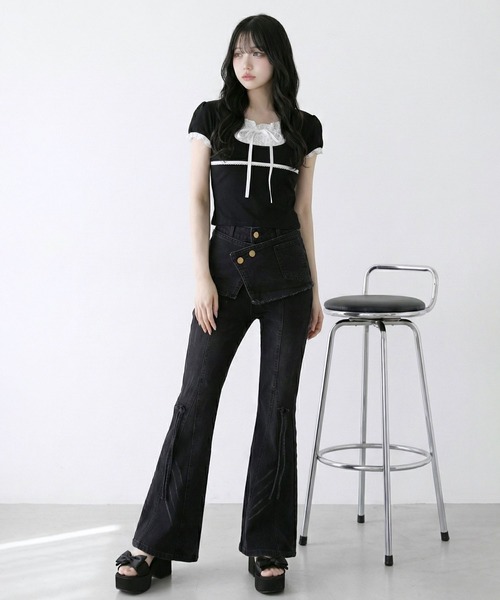 DearMyLoveRose（ディアマイラブローズ）の「ヨークレースレイヤード風トップス（Tシャツ/カットソー・レディース・ブラック・LL/LARGE/MEDIUM）」の6枚目の写真