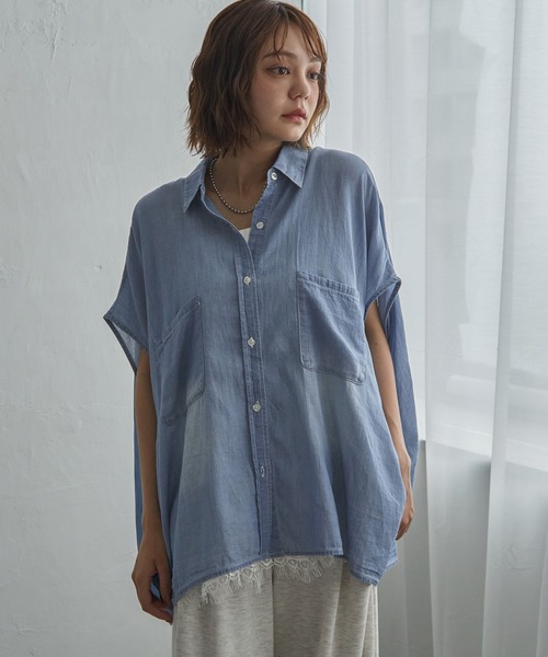notch.（ノッチ）の「シアーデニムオーバーシャツ（シャツ/ブラウス・レディース・ブルー/ネイビー/ライトブルー・M）」の2枚目の写真