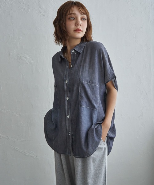 notch.（ノッチ）の「シアーデニムオーバーシャツ（シャツ/ブラウス・レディース・ブルー/ネイビー/ライトブルー・M）」の21枚目の写真