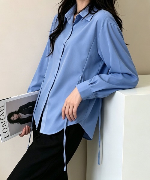 Miniministore(ミニミニストア)の「リボンシェイプシャツブラウス レディース(シャツ/ブラウス・レディース・ホワイト/ブラック/ブルー・FREE)」の4枚目の写真
