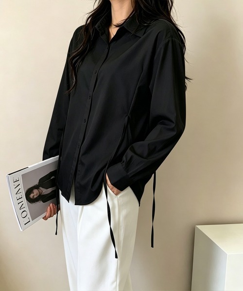 Miniministore(ミニミニストア)の「リボンシェイプシャツブラウス レディース(シャツ/ブラウス・レディース・ホワイト/ブラック/ブルー・FREE)」の6枚目の写真