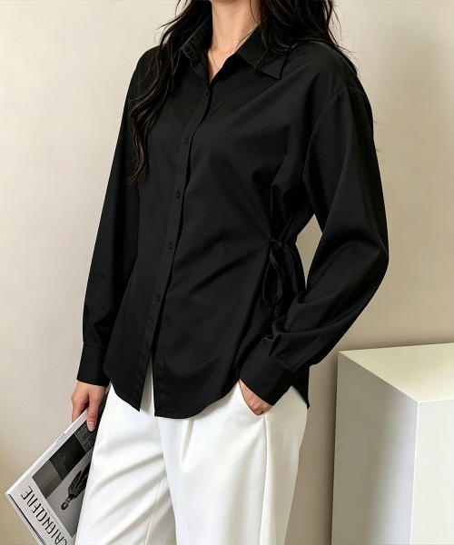 Miniministore(ミニミニストア)の「リボンシェイプシャツブラウス レディース(シャツ/ブラウス・レディース・ホワイト/ブラック/ブルー・FREE)」の7枚目の写真