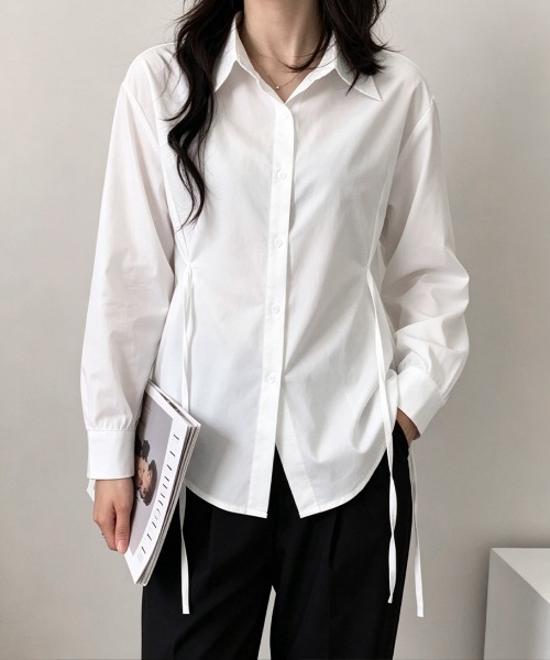 Miniministore(ミニミニストア)の「リボンシェイプシャツブラウス レディース(シャツ/ブラウス・レディース・ホワイト/ブラック/ブルー・FREE)」の8枚目の写真