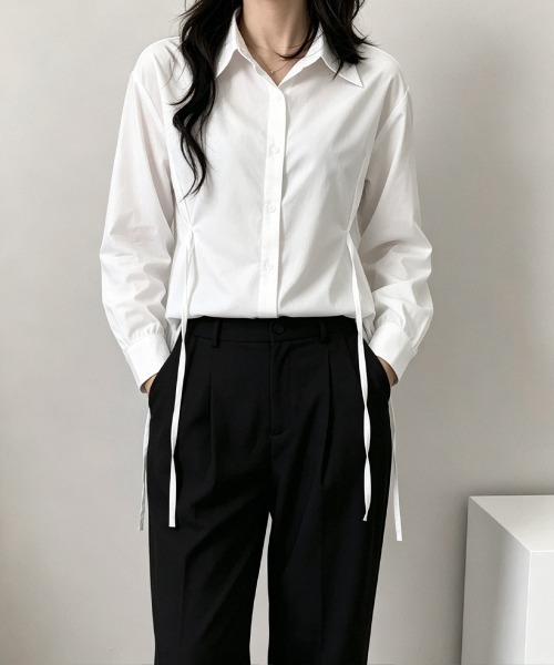 Miniministore(ミニミニストア)の「リボンシェイプシャツブラウス レディース(シャツ/ブラウス・レディース・ホワイト/ブラック/ブルー・FREE)」の9枚目の写真