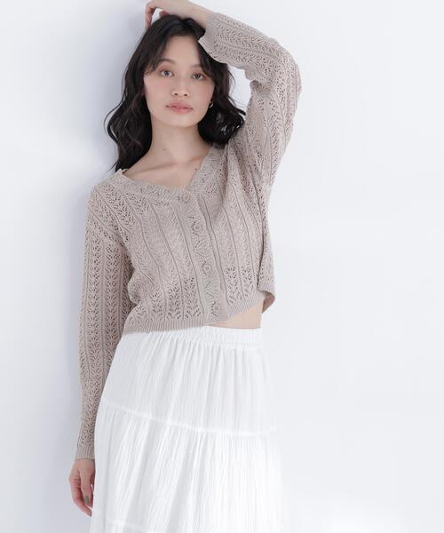 NATURAL BEAUTY BASIC（ナチュラルビューティーベーシック）の「クロシェニットカーディガン（カーディガン/ボレロ・レディース・オフホワイト/ベージュ/ピンク・ﾌﾘ-）」の9枚目の写真