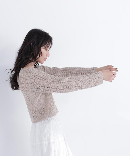 NATURAL BEAUTY BASIC（ナチュラルビューティーベーシック）の「クロシェニットカーディガン（カーディガン/ボレロ・レディース・オフホワイト/ベージュ/ピンク・ﾌﾘ-）」の11枚目の写真
