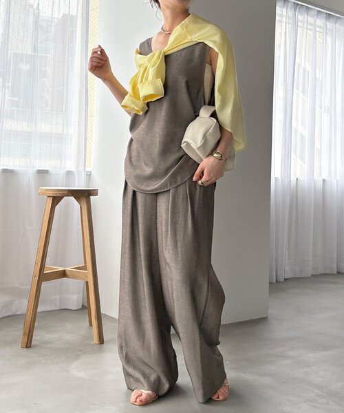 DouDou(ドゥドゥ)の「【セットアップ可能】リネン混タックワイドパンツ(その他パンツ・レディース・ベージュ/ブラック/ブラウン・TM/FREE)」の5枚目の写真