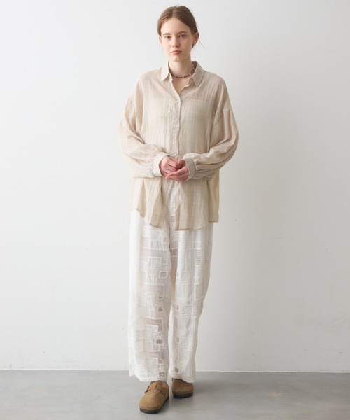 Crisp（クリスプ）の「airy sheer over shirt / エアリーシアーオーバーシャツ（シャツ/ブラウス・レディース・オレンジ/ベージュ/ピンク・FREE）」の12枚目の写真