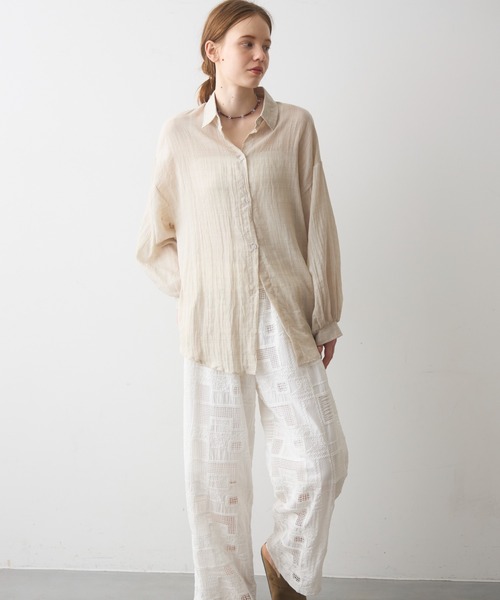 Crisp（クリスプ）の「airy sheer over shirt / エアリーシアーオーバーシャツ（シャツ/ブラウス・レディース・オレンジ/ベージュ/ピンク・FREE）」の11枚目の写真