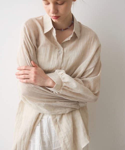 Crisp（クリスプ）の「airy sheer over shirt / エアリーシアーオーバーシャツ（シャツ/ブラウス・レディース・オレンジ/ベージュ/ピンク・FREE）」の10枚目の写真