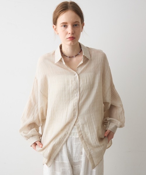 Crisp（クリスプ）の「airy sheer over shirt / エアリーシアーオーバーシャツ（シャツ/ブラウス・レディース・オレンジ/ベージュ/ピンク・FREE）」の6枚目の写真