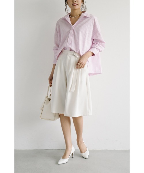 M.deux（エムドゥ）の「ベルト付きフレアキュロット（その他パンツ・レディース・ネイビー/オフホワイト・MEDIUM）」の5枚目の写真