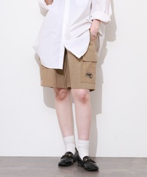 ツイル 刺繍 ロゴ カーゴ ハーフパンツ