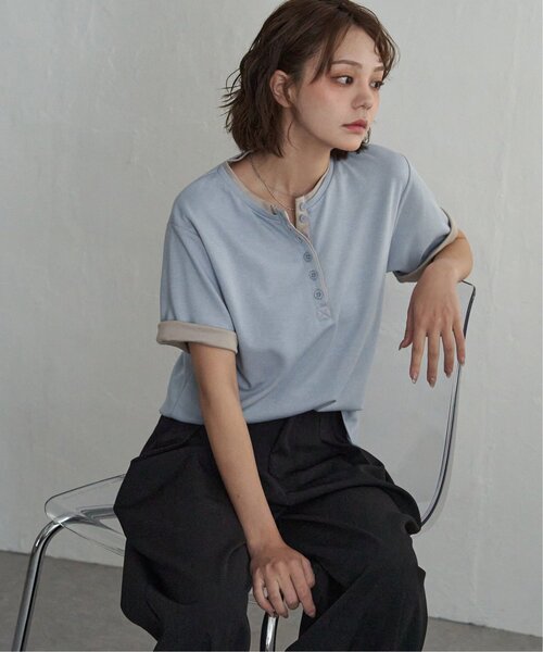 notch.(ノッチ)の「バイカラーヘンリーネックTシャツ(Tシャツ/カットソー・レディース・ブラック/グレー/ブルー・M)」の7枚目の写真