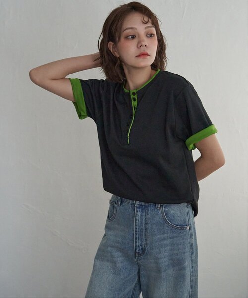 notch.(ノッチ)の「バイカラーヘンリーネックTシャツ(Tシャツ/カットソー・レディース・ブラック/グレー/ブルー・M)」の22枚目の写真