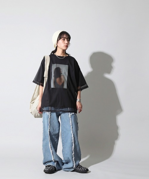 antiqua(アンティカ)の「シアー フォトプリント チュール Tシャツ(Tシャツ/カットソー・レディース・ブラック/ホワイト・ONESIZE)」の9枚目の写真