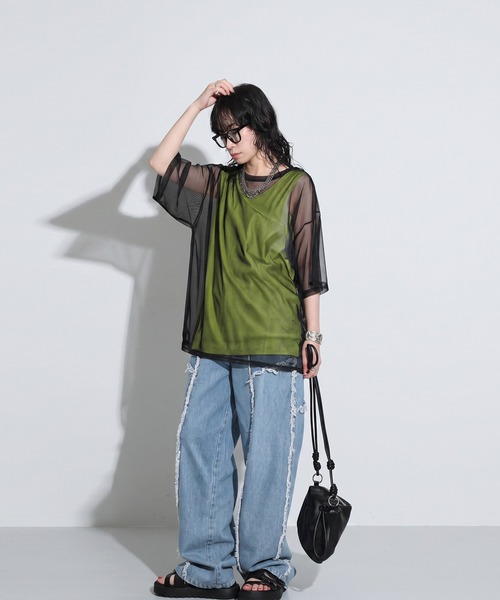 antiqua(アンティカ)の「シアー フォトプリント チュール Tシャツ(Tシャツ/カットソー・レディース・ブラック/ホワイト・ONESIZE)」の11枚目の写真