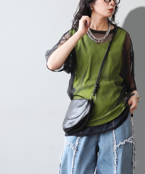 antiqua(アンティカ)の「シアー フォトプリント チュール Tシャツ(Tシャツ/カットソー・レディース・ブラック/ホワイト・ONESIZE)」の12枚目の写真