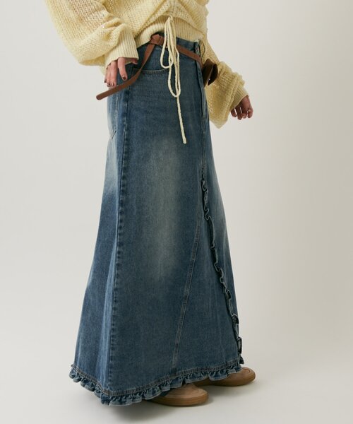 w closet（ダブルクローゼット）の「【低身長/高身長サイズあり◎】フリルデニムロングスカート（スカート・レディース・ブラック/ブルー・SMALL/MEDIUM）」の22枚目の写真
