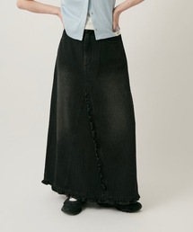 w closet（ダブルクローゼット）の「【低身長/高身長サイズあり◎】フリルデニムロングスカート（スカート）」