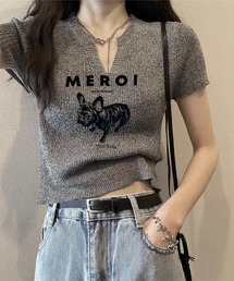 V ネック 半袖ニットトップス