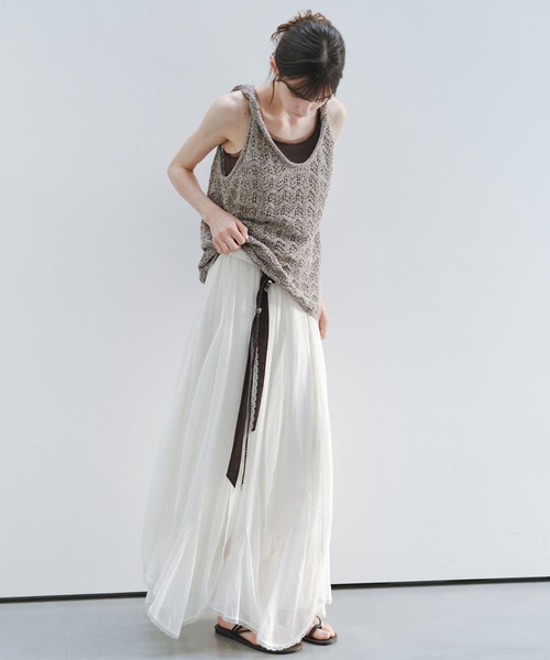 tageechita(タジチタ)の「【tageechita】ミックスヤーン レイヤード 透かし編みニット(ベスト・レディース・アッシュブラウン・M/S)」の5枚目の写真