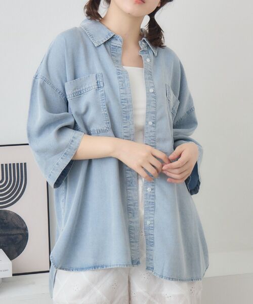 RETRO GIRL（レトロガール）の「【セットアップ対応】ライトオンス半袖シャツ（シャツ/ブラウス・レディース・ライトブルー/ブラック・FREE）」の2枚目の写真