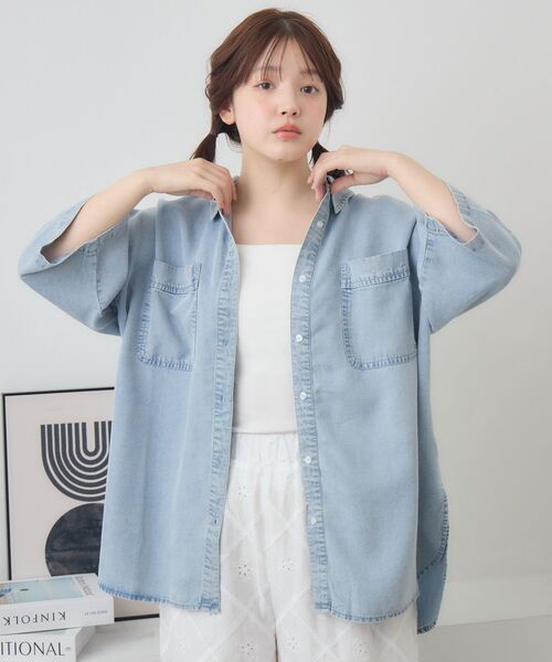 RETRO GIRL（レトロガール）の「ライトオンス半袖シャツ【セットアップ対応】（シャツ/ブラウス・レディース・ライトブルー/ブラック/ブルー・FREE）」の17枚目の写真