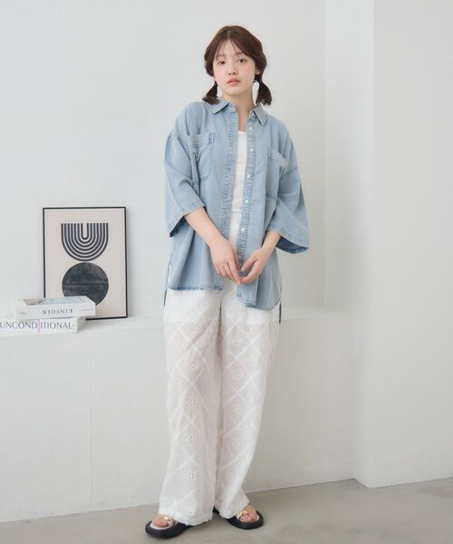 RETRO GIRL（レトロガール）の「ライトオンス半袖シャツ【セットアップ対応】（シャツ/ブラウス・レディース・ライトブルー/ブラック/ブルー・FREE）」の18枚目の写真