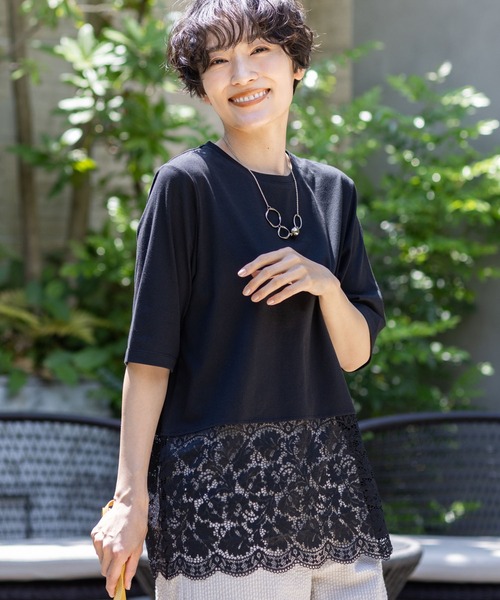 DECOY SINCE 1981（デコイシンスイチキュウハチイチ）の「裾レースチュニックTシャツ（Tシャツ/カットソー・レディース・ホワイト/ブラック・M/L）」の2枚目の写真