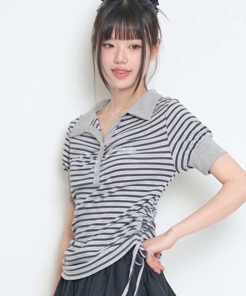 ILLIGO(イリゴ)の「ストライプシャーリングカラーTシャツチャコール(Tシャツ/カットソー・レディース・その他・OS)」の3枚目の写真