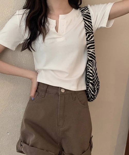 Flugge（フラッジー）の「前ボタンハーフスリーブトップス（Tシャツ/カットソー・レディース・グレー・MEDIUM/LARGE）」の3枚目の写真