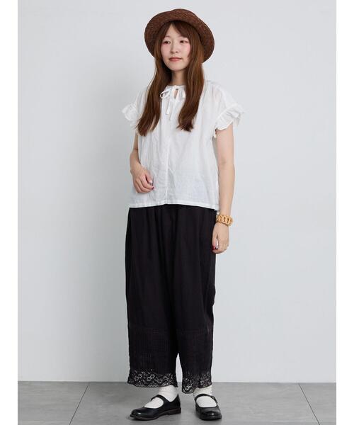 TSUHARU by Samansa Mos2（ツハルバイサマンサモスモス）の「リバーレース裾ピンタックペチパンツ（その他パンツ・レディース・ホワイト/ブラック・F）」の14枚目の写真