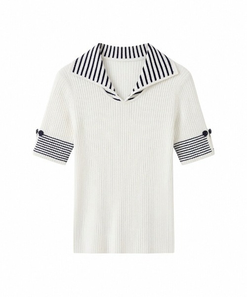 LUCPY(ラクピー)の「配色ボーダーカラーニットトップス(その他トップス・レディース・ホワイト・X-LARGE/LARGE/MEDIUM/SMALL)」の3枚目の写真
