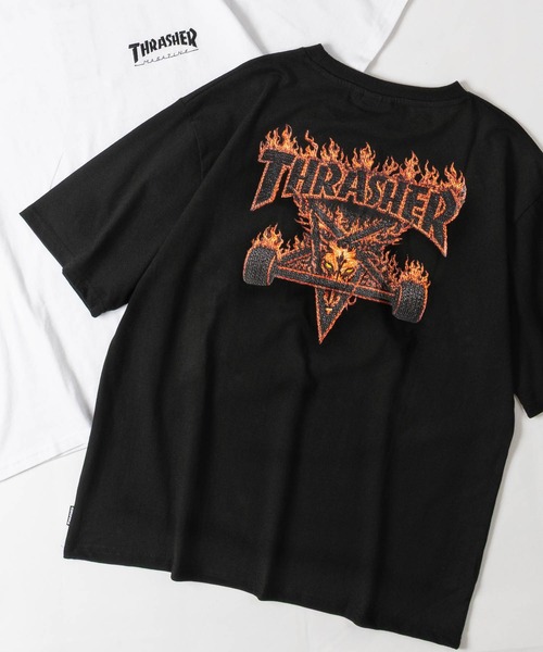 THRASHER(スラッシャー)の「【at】〔THRASHER/スラッシャー〕3Dファブリック ロゴプリントTシャツ FLAME/SKATE GOAT ショート丈有(Tシャツ/カットソー・メンズ・ホワイト系2/ブラック系1/ブラック系2/ホワイト系1・FREE/MEDIUM/LARGE)」の4枚目の写真